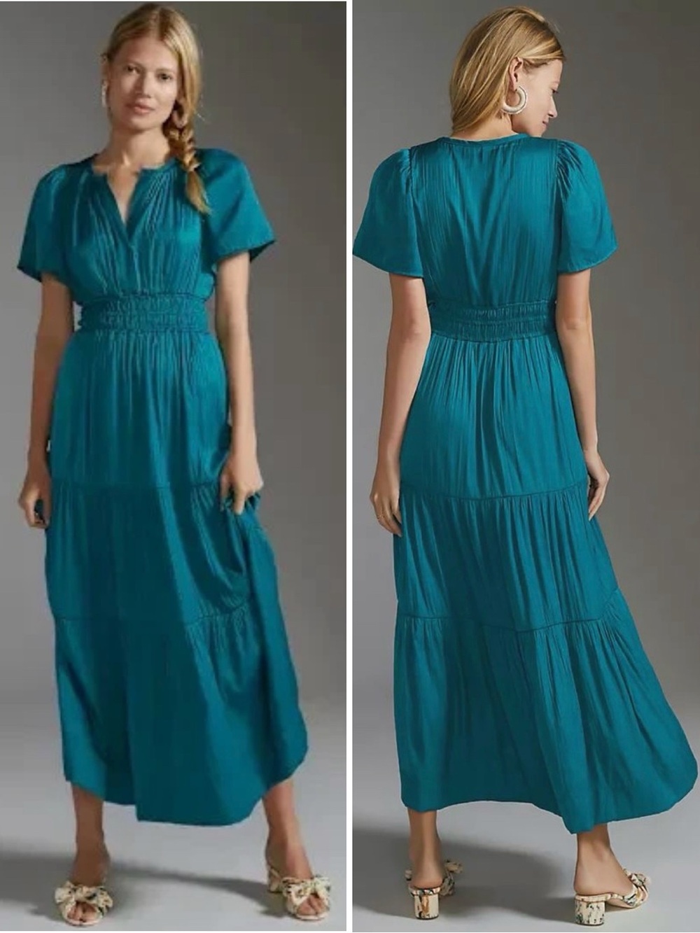 Anthropologie Somerset Maxi Dress Turquoise Teal Smocked Waist S